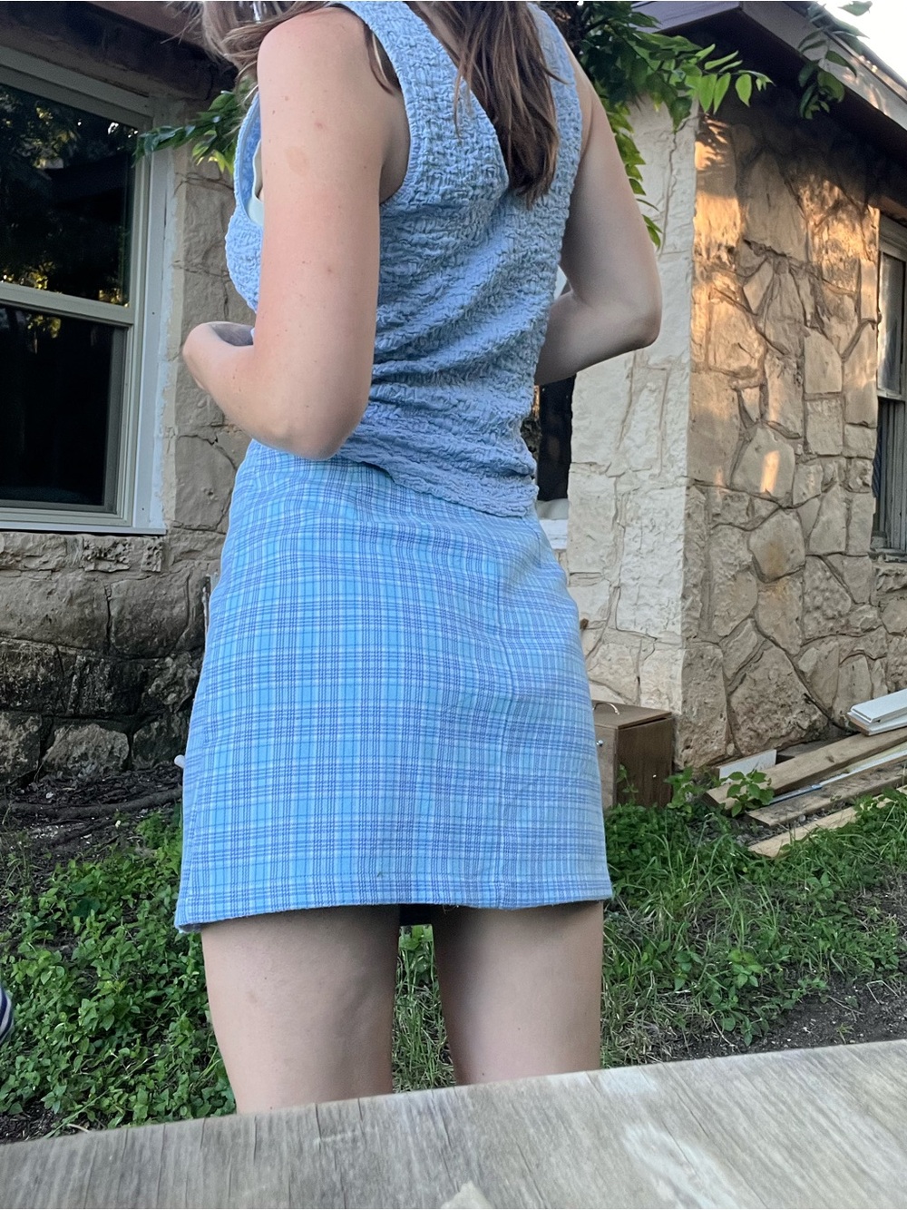 Light Blue Plaid Mini Skirt - Picture 3 of 6
